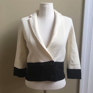 LOFT Cream and Black Color Block Sweater Blazer